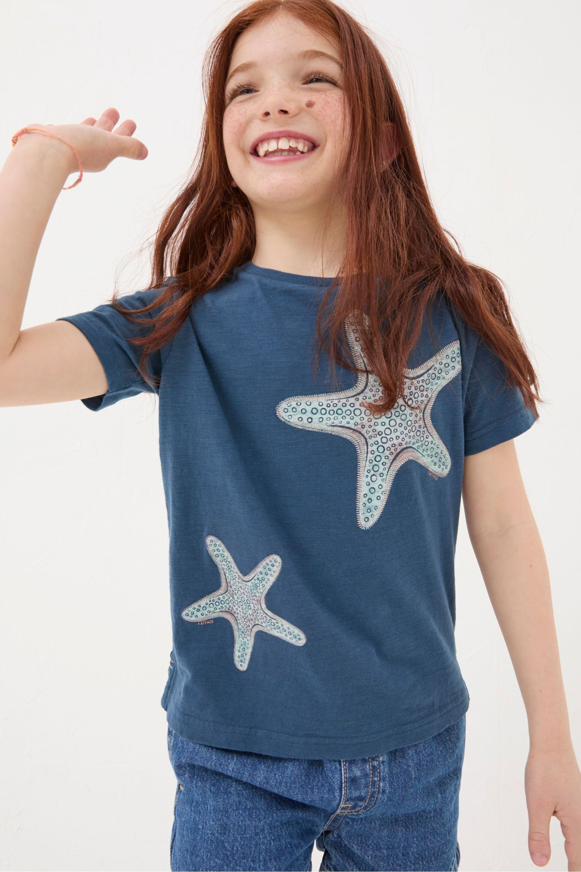 FatFace Blue Star Fish Graphic T-Shirt - Image 1 of 4