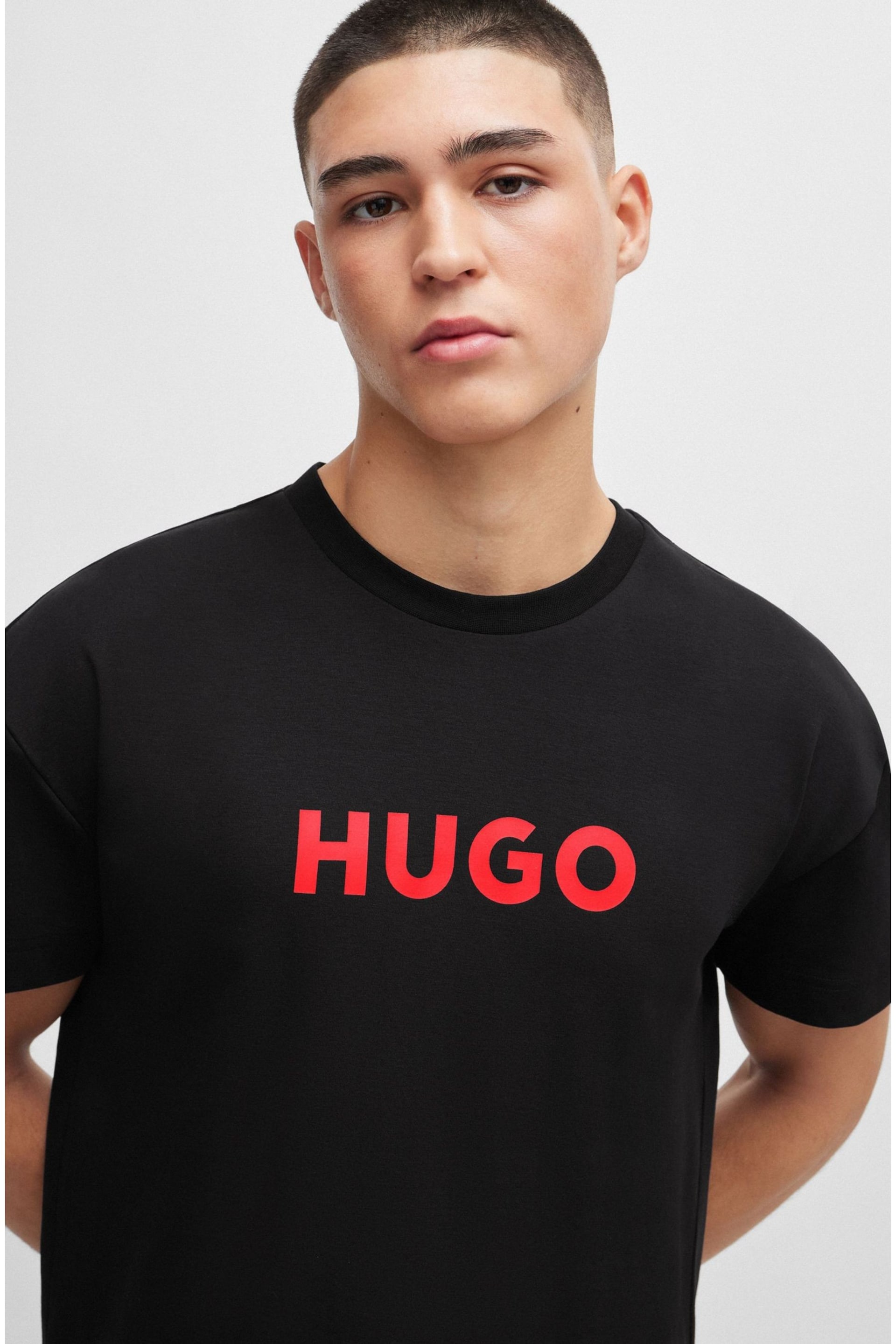 HUGO Stretch Cotton Logo Print Black Pyjama Set - Image 4 of 4