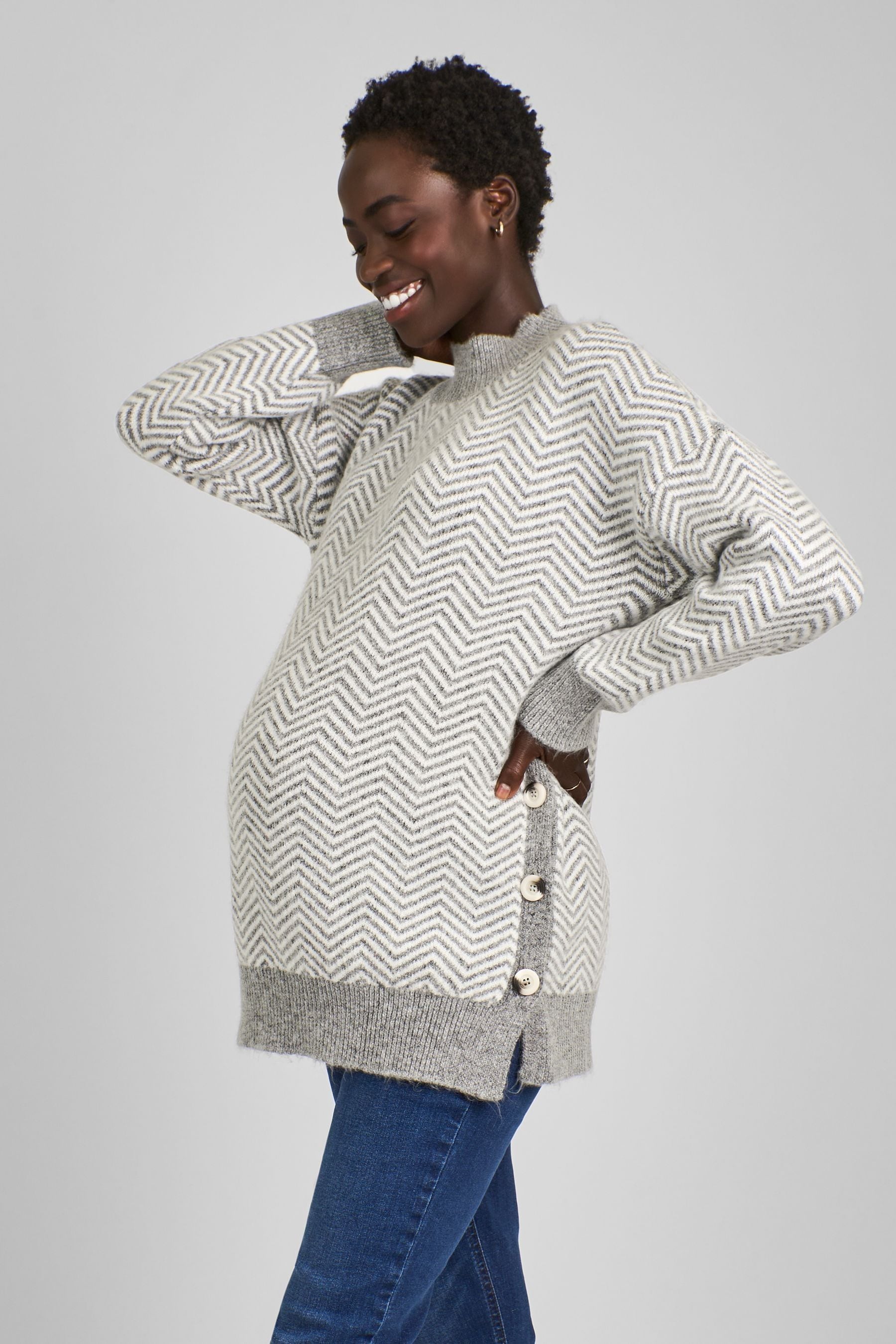 JoJo Maman Bebe Charcoal Grey Turtle Neck Maternity Nursing Jumper M Womens