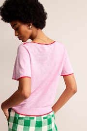 Boden Pink Maggie V-Neck Linen T-Shirt - Image 3 of 6