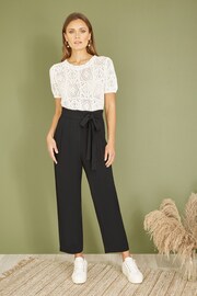 Yumi Black Linen Blend Tie Waist Trousers - Image 1 of 5