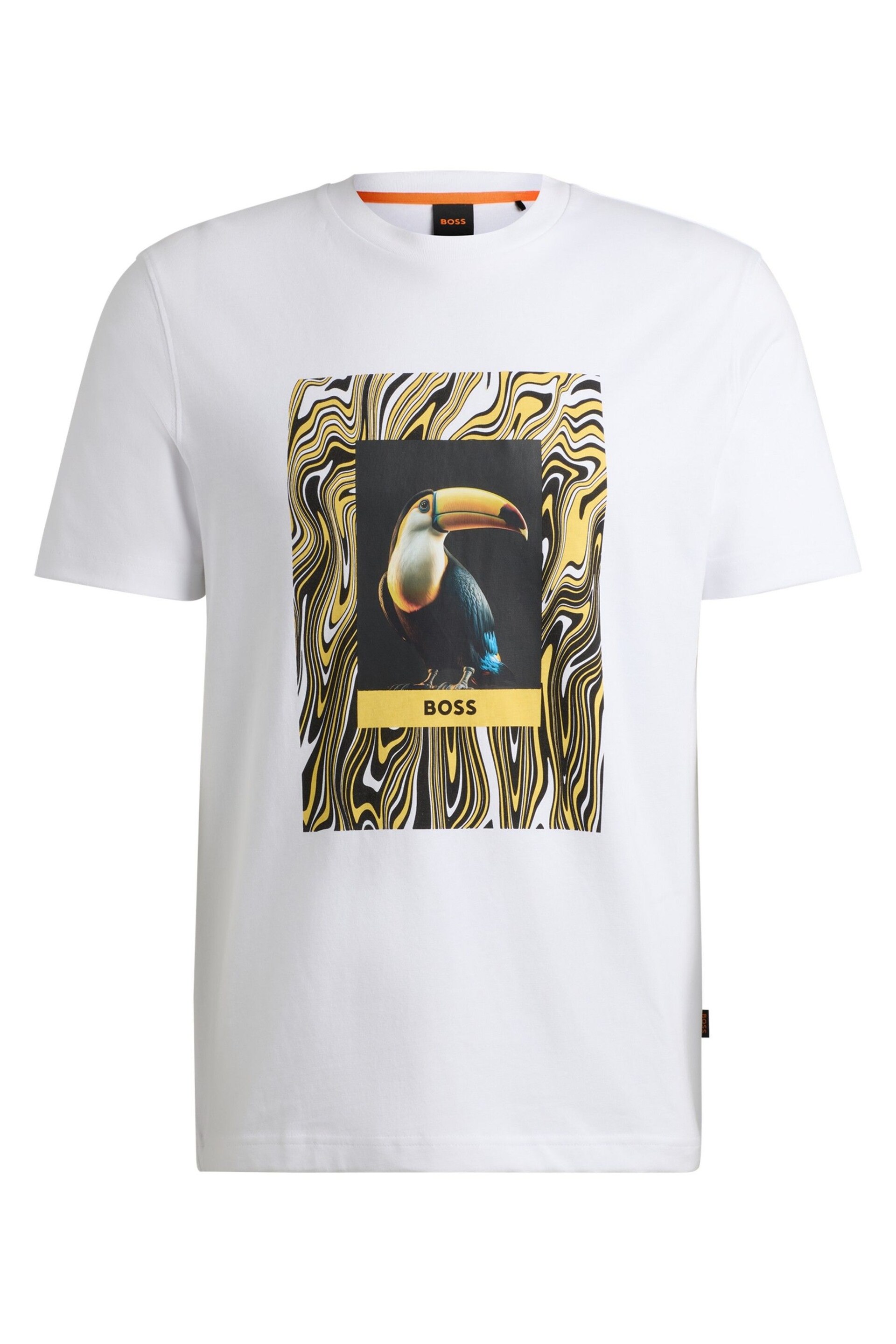 BOSS White/Yellow Cotton-Jersey Regular-Fit T-Shirt With Seasonal Artwork - Image 5 of 5