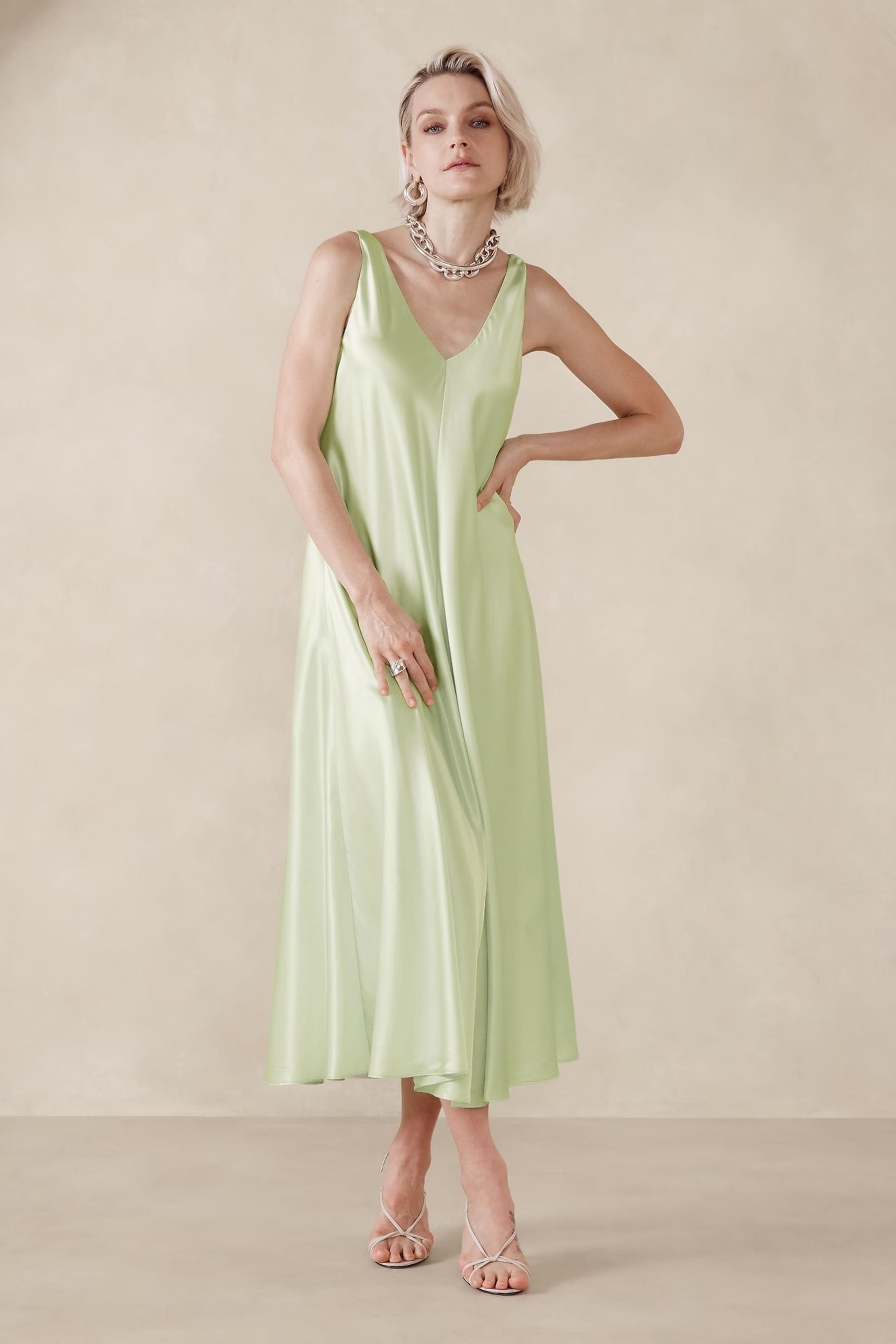 Buy Banana Republic Green V Neck Silk Midi Dress from Next Luxembourg