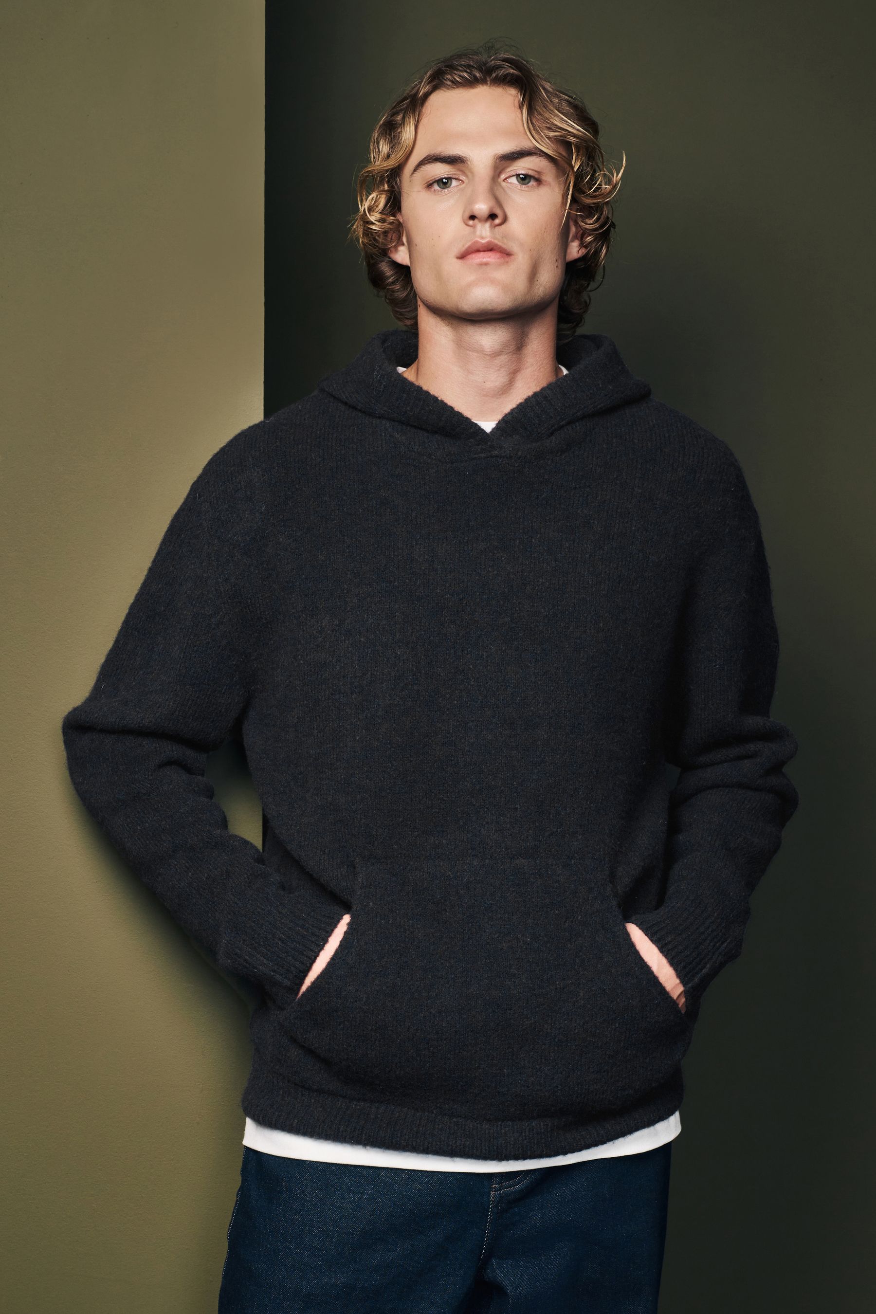 NEXT Black Hoodie Relaxed Fit Premium Soft Touch Knitted Hoodie Medium Mens