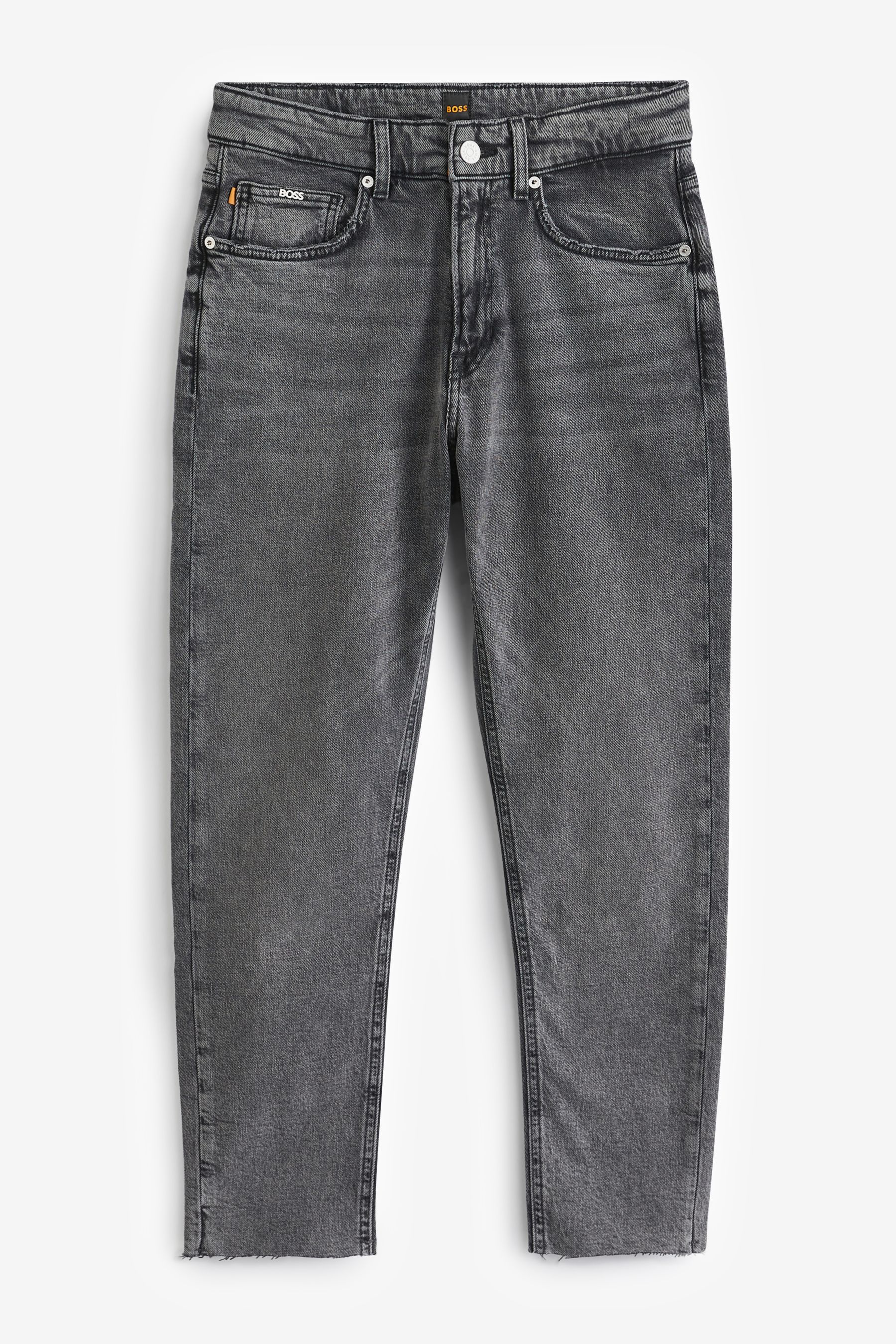 Buy BOSS Grey Tapered Raw Hem Stretch Denim Jeans from Next Luxembourg