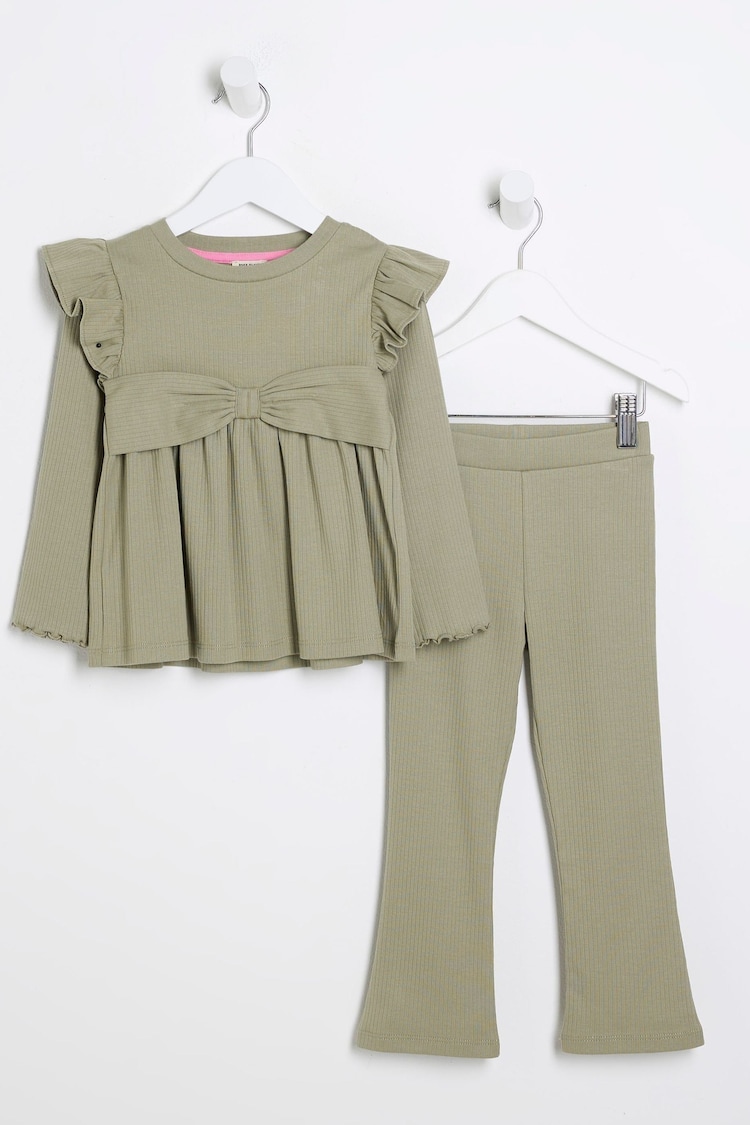 River Island Green Girls Bow Peplum Kickflare Set - Image 1 of 6