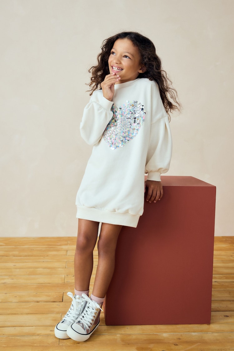 Ecru White Sequin Heart Jumper Dress (3-16yrs) - Image 2 of 4