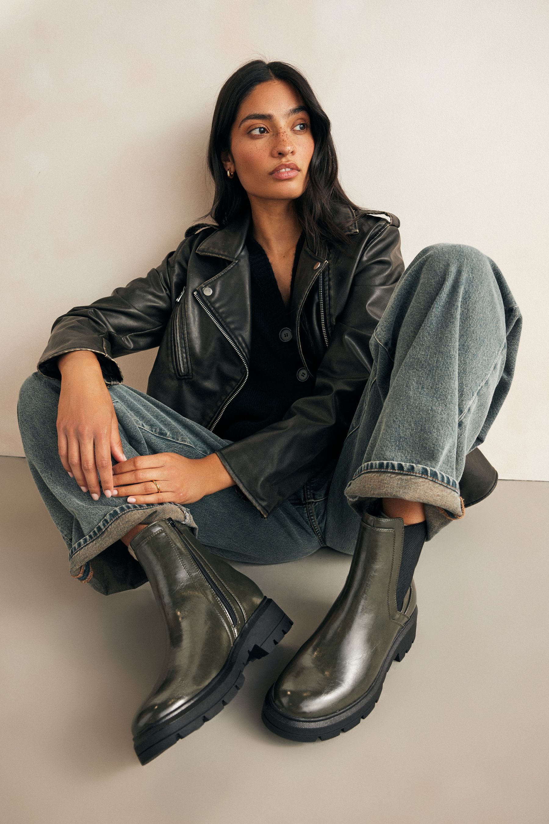 Buy Khaki Green Standard Wide Fit Forever Comfort Patent Chelsea Boots from Next Saudi Arabia