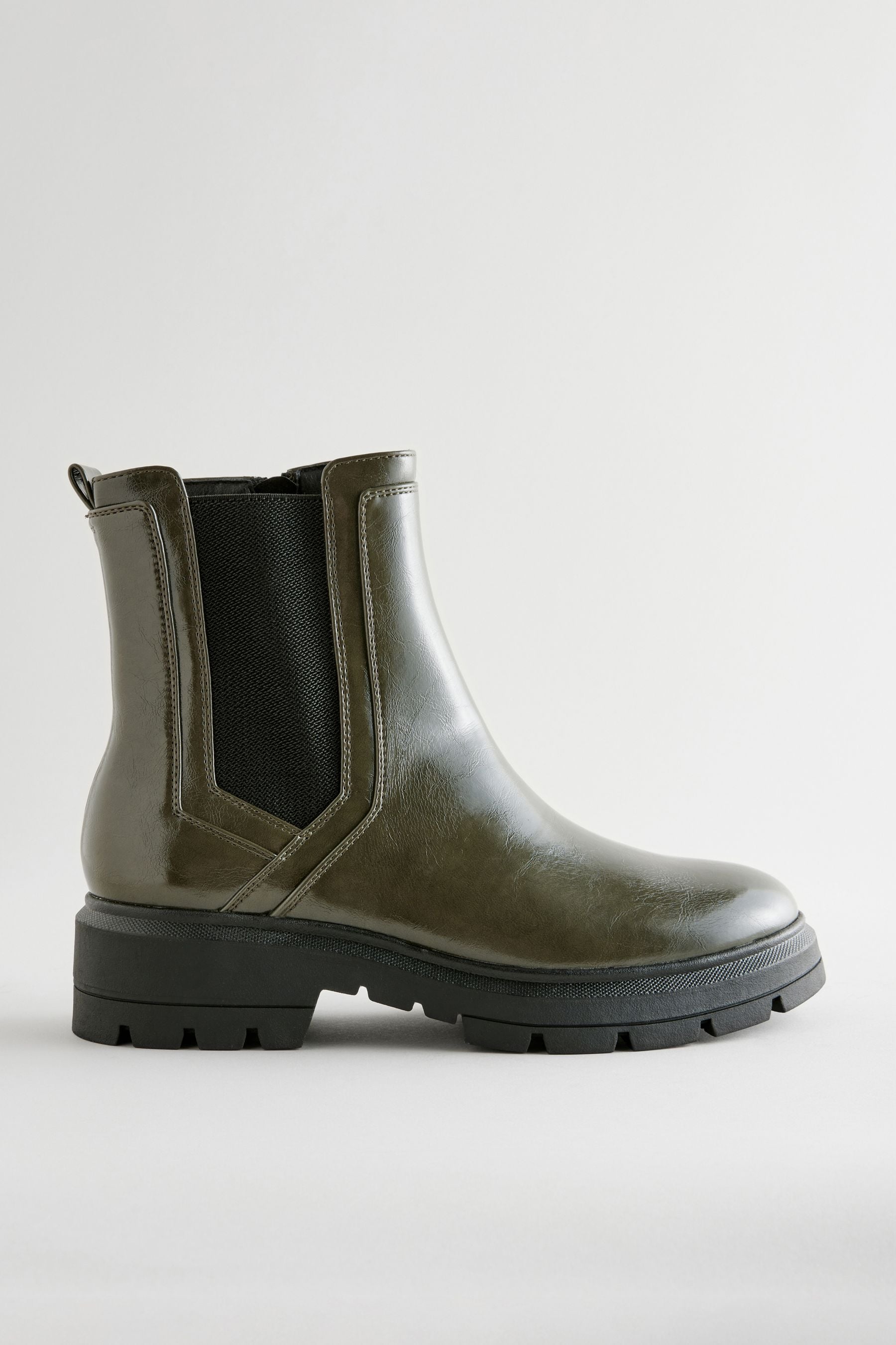 Khaki Green Standard Wide Fit Forever Comfort Patent Chelsea Boots