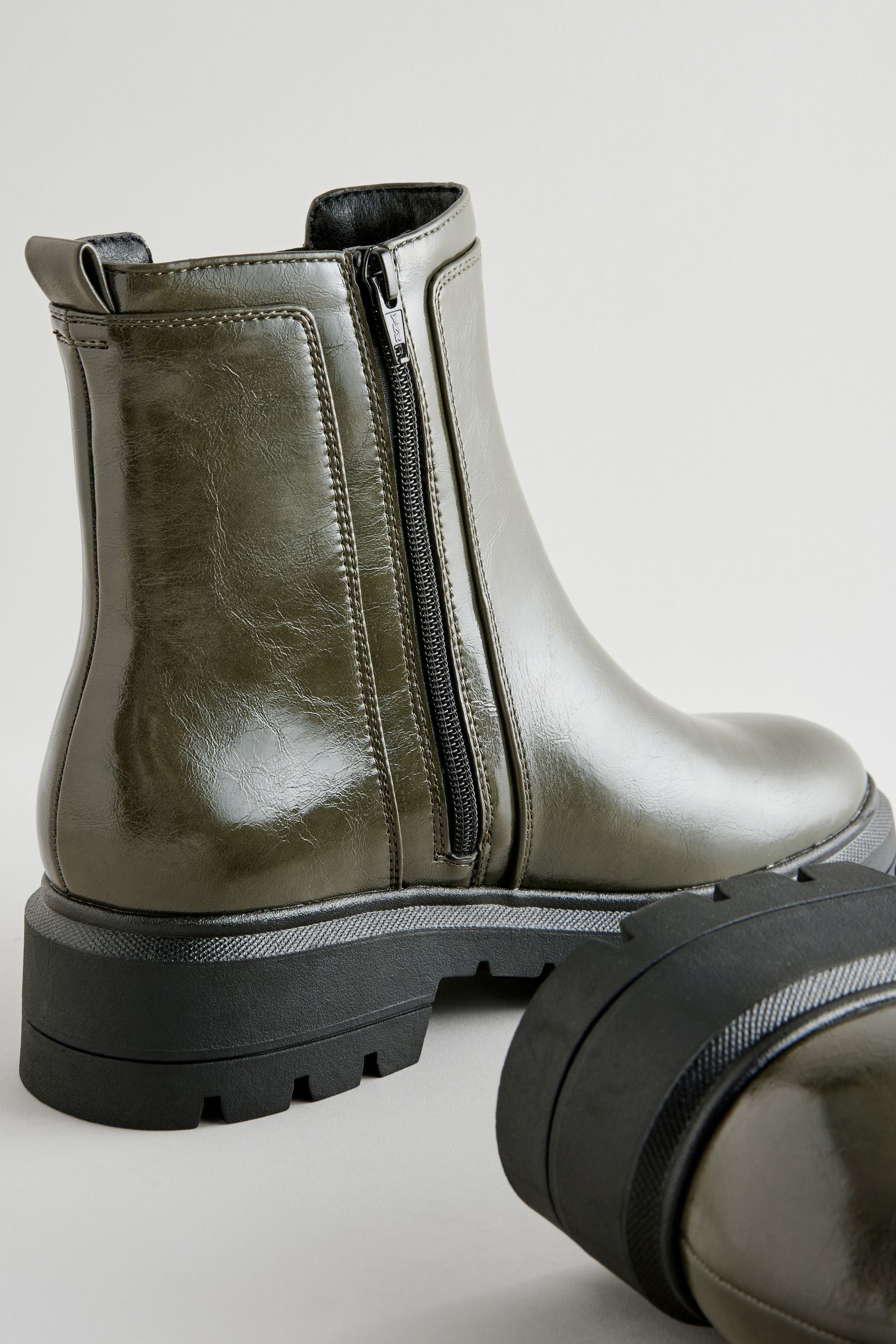 Khaki Green Standard Wide Fit Forever Comfort Patent Chelsea Boots