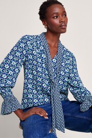 Monsoon Blue Clover Print Pussybow Blouse - Image 1 of 5
