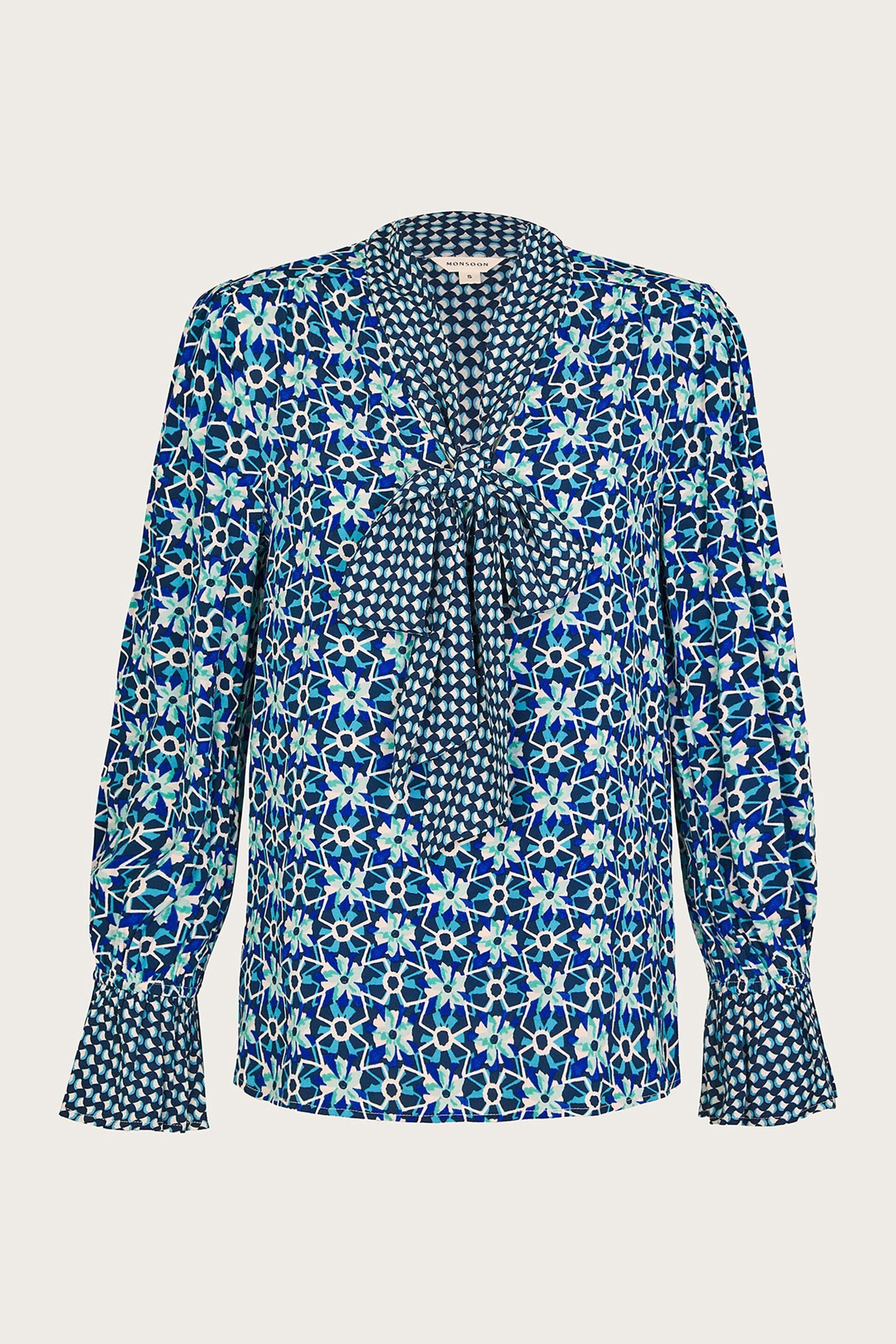 Monsoon Blue Clover Print Pussybow Blouse - Image 5 of 5