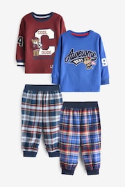 Navy Blue/Burgundy Red Varsity Woven Bottom Check Pyjamas 2 Pack (9mths-8yrs) - Image 1 of 7