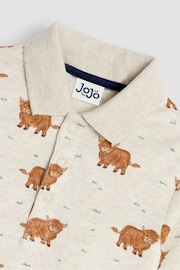 JoJo Maman Bébé Beige Brown Highland Cow Printed Polo Shirt Bodysuit - Image 3 of 3