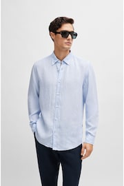 BOSS Blue Linen Regular Fit Shirt - Image 1 of 6