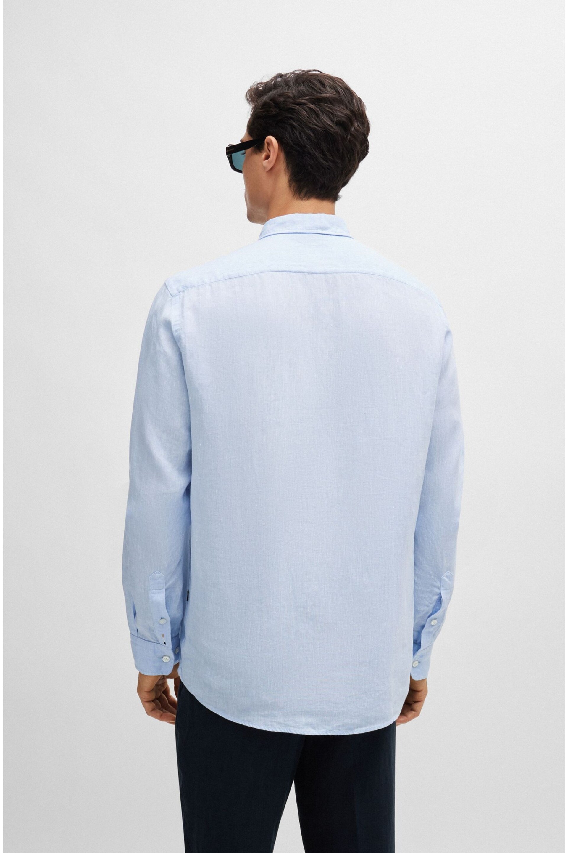 BOSS Blue Linen Regular Fit Shirt - Image 2 of 6