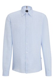 BOSS Blue Linen Regular Fit Shirt - Image 6 of 6