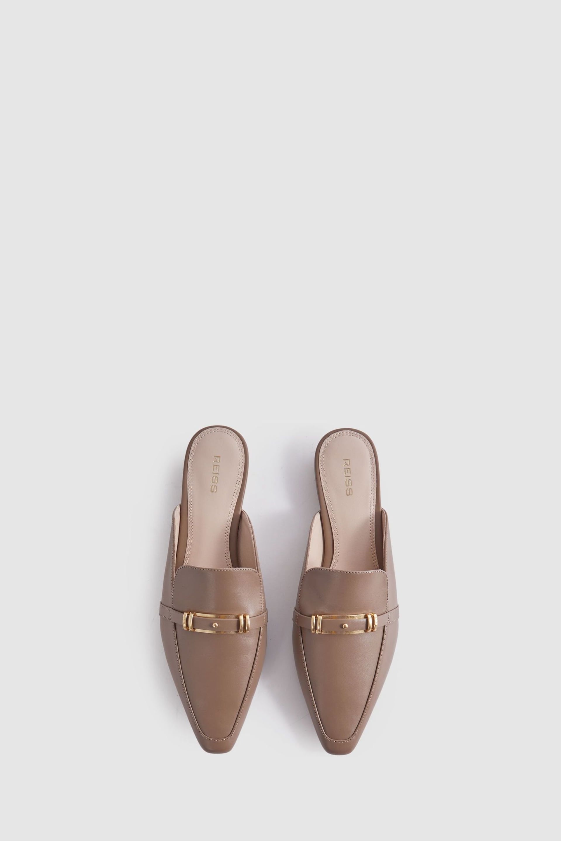 Reiss Taupe Meghan Flat Leather Mules - Image 3 of 5