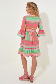 Joe Browns Pink Jacquard Boho Flared Sleeve Smock Style Tunic Mini Dress - Image 3 of 7