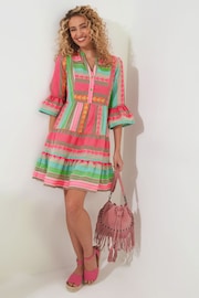 Joe Browns Pink Jacquard Boho Flared Sleeve Smock Style Tunic Mini Dress - Image 4 of 7