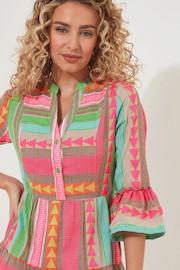 Joe Browns Pink Jacquard Boho Flared Sleeve Smock Style Tunic Mini Dress - Image 5 of 7