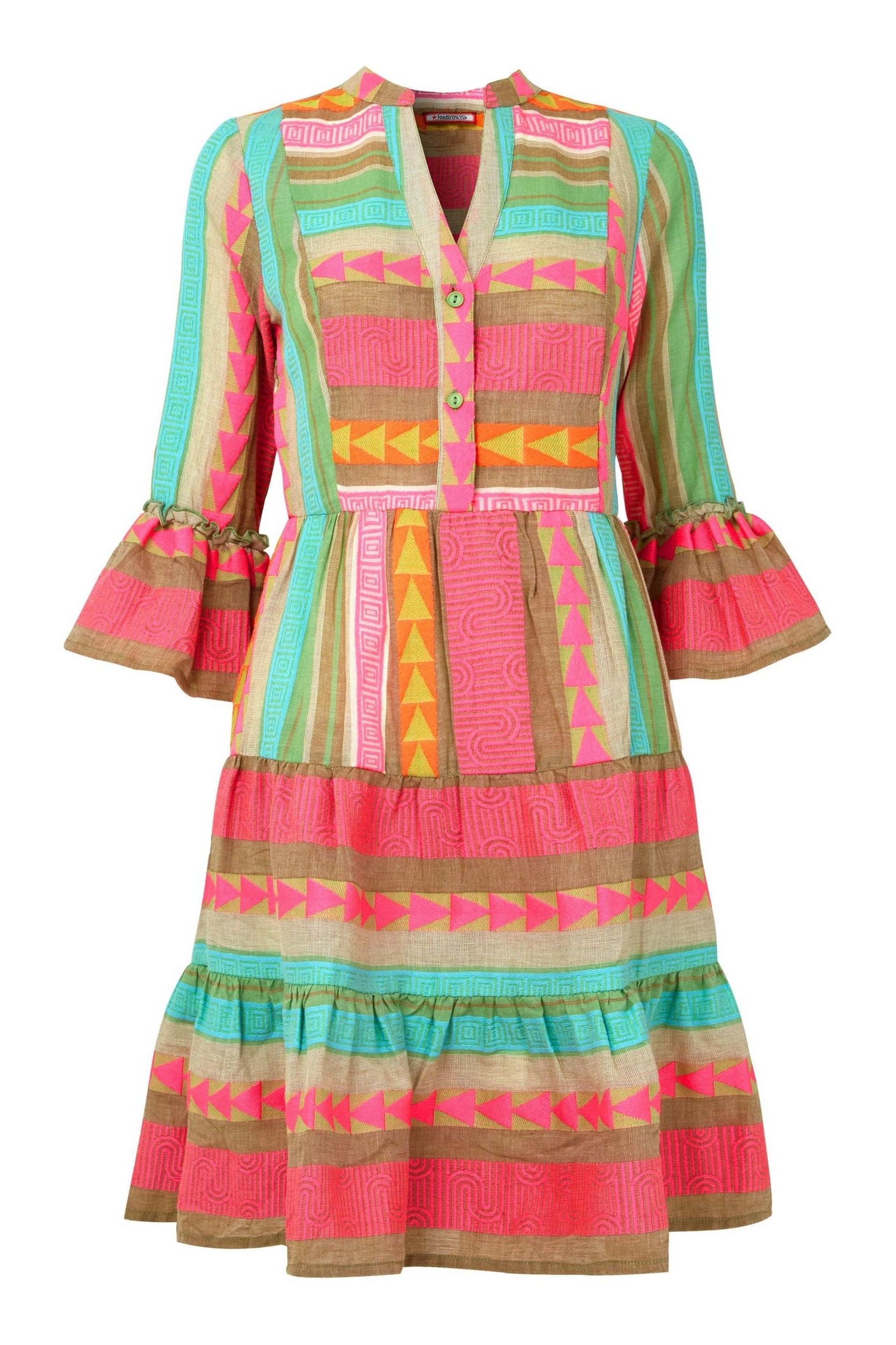 Joe Browns Pink Jacquard Boho Flared Sleeve Smock Style Tunic Mini Dress - Image 7 of 7