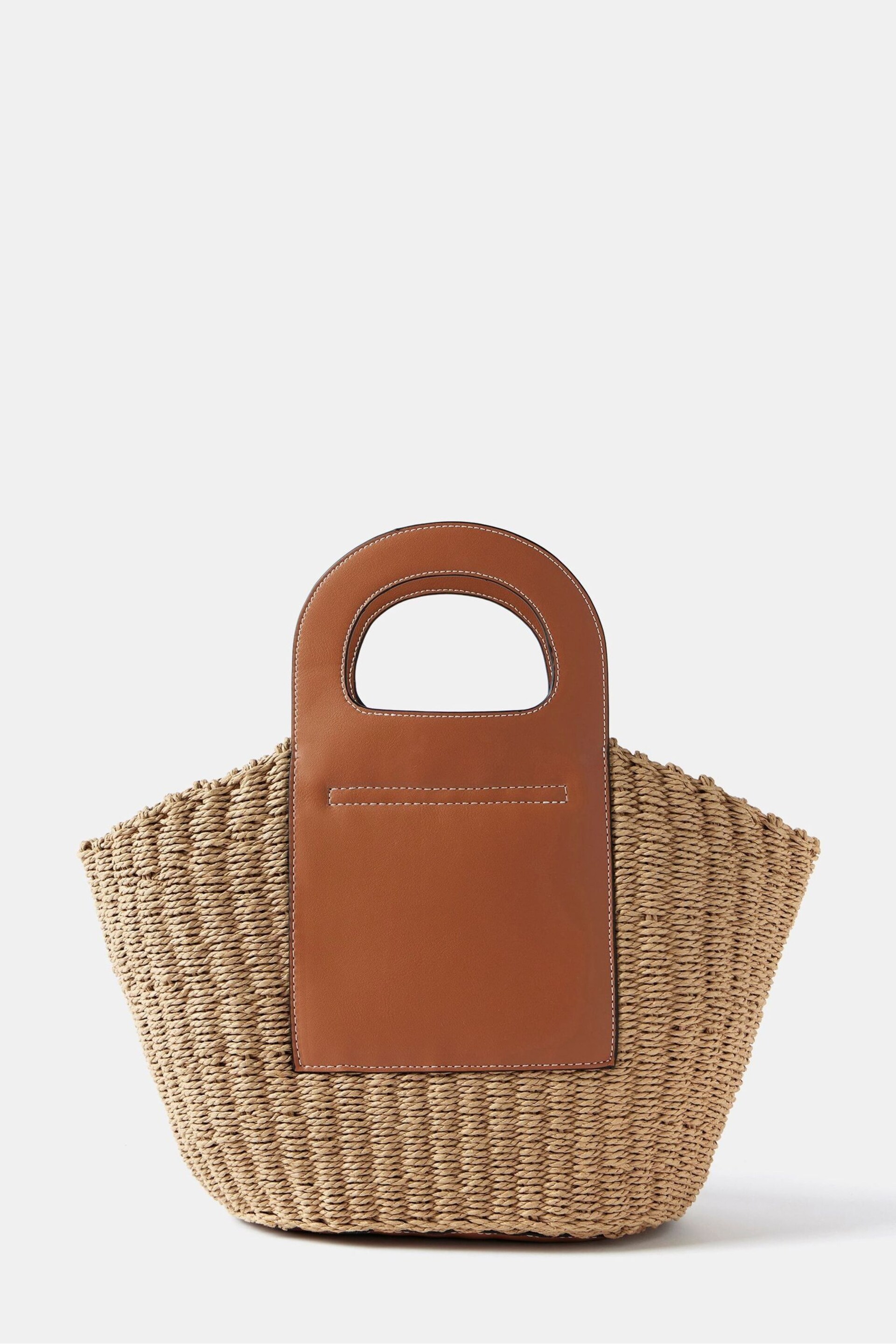 Mint Velvet Brown Leather Woven Basket Bag - Image 2 of 5