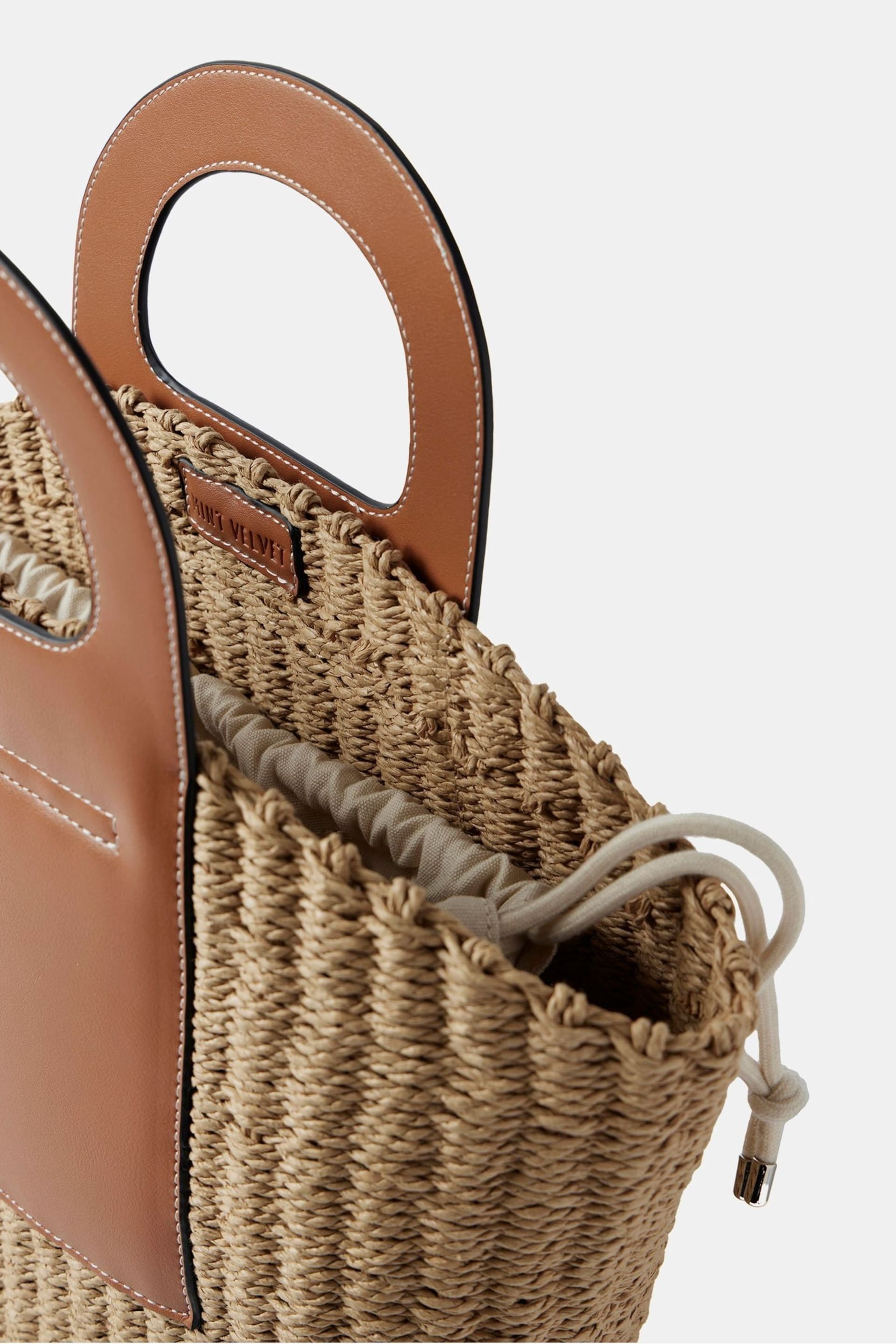 Mint Velvet Brown Leather Woven Basket Bag - Image 5 of 5