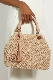 Dune London Cream Deltaz Wooden Handle Raffia Grab Bag - Image 1 of 6