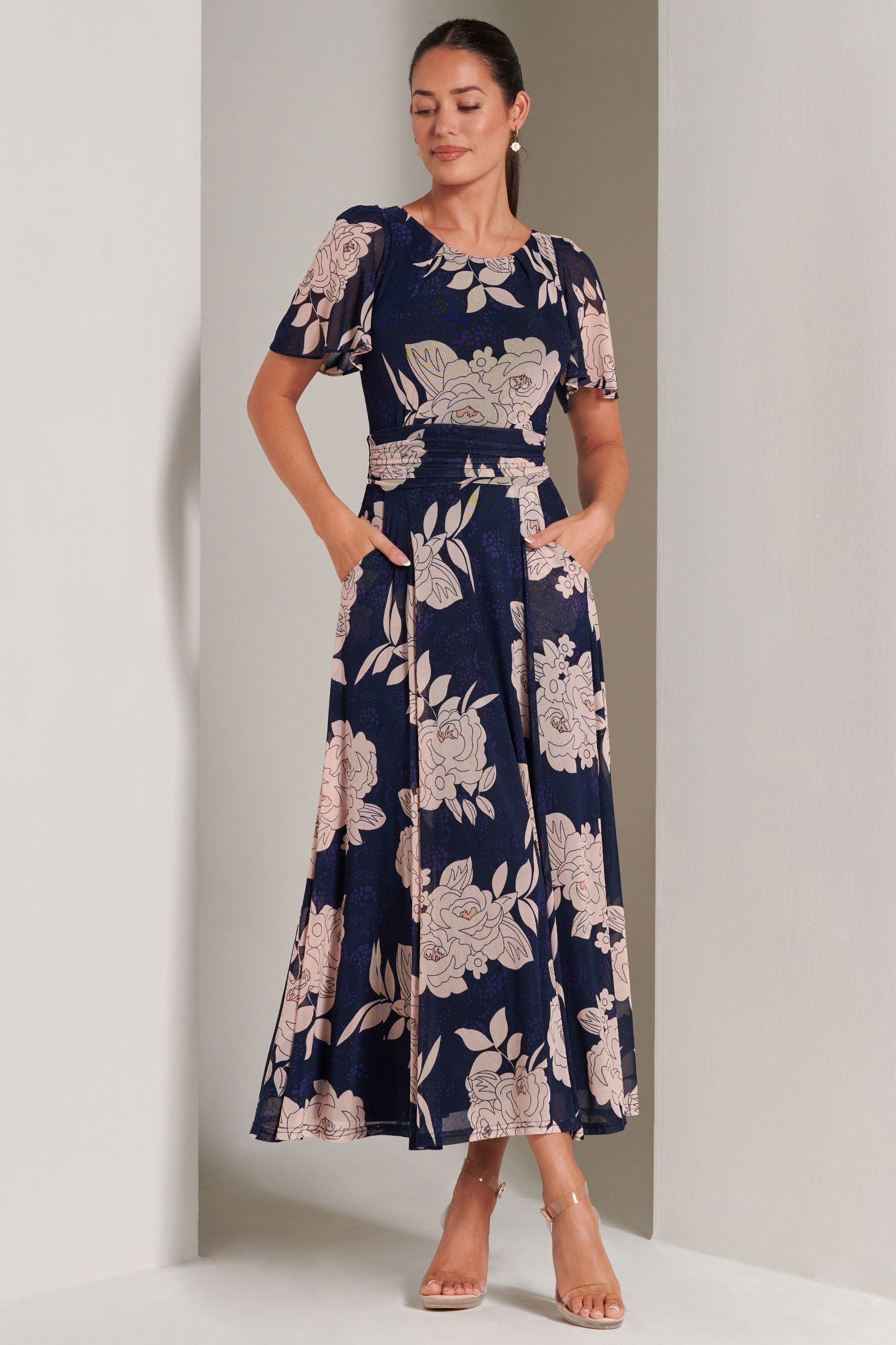 Buy Jolie Moi Blue Paityn Angel Sleeve Mesh Maxi Dress from the Next UK ...