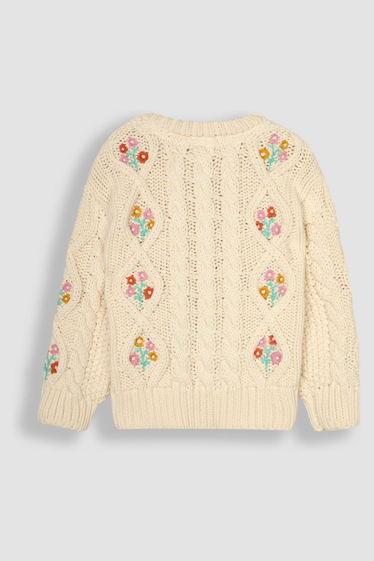 JoJo Maman Bébé Cream Embroidered Cosy Cable Cardigan - Image 2 of 3