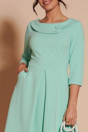 Jolie Moi Green 3/4 Sleeve Fold Neck Midi Dress - Image 6 of 6