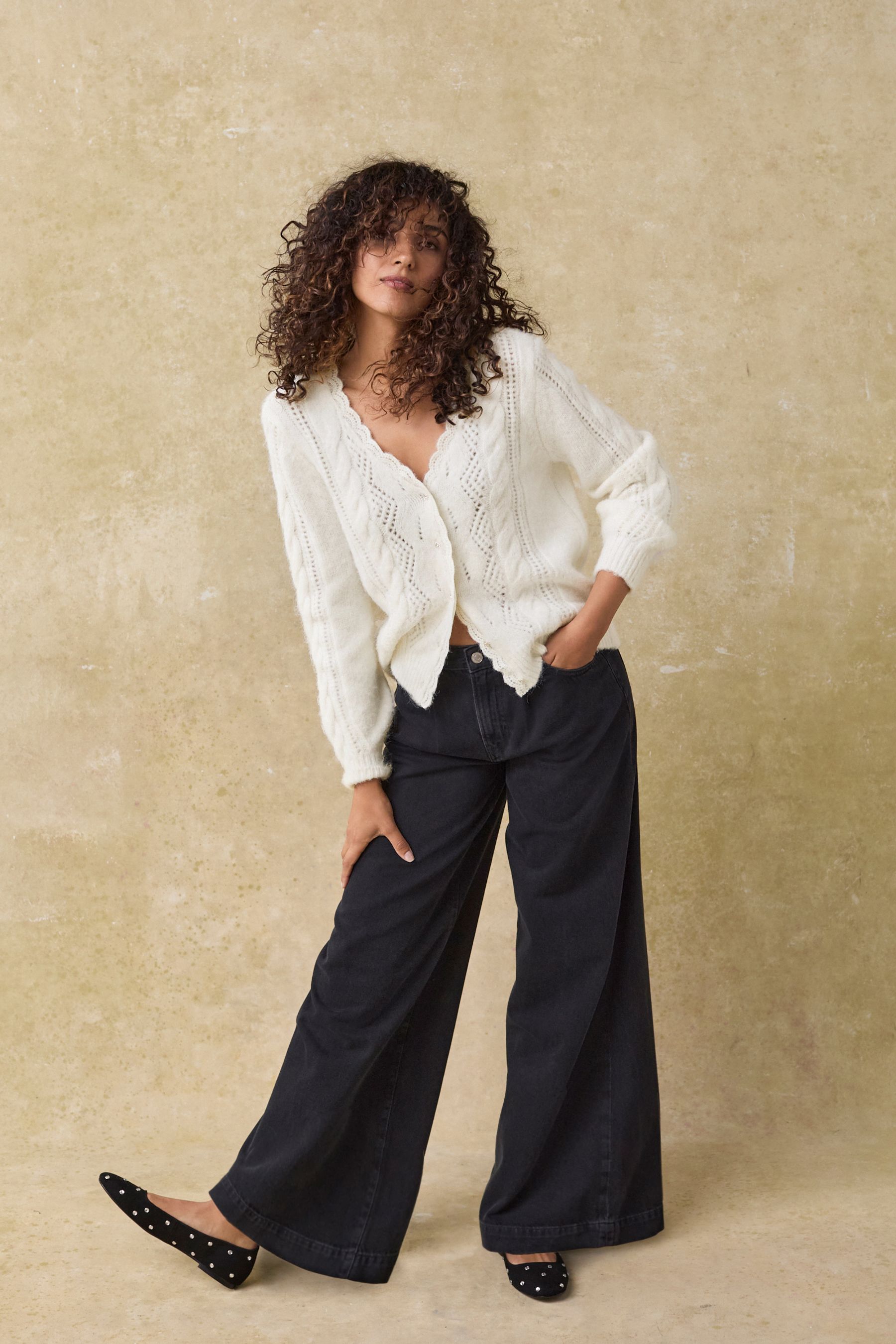 Buy White Ecru Gem Button Textured Lace Knitted Cardigan with Wool from Next Canada