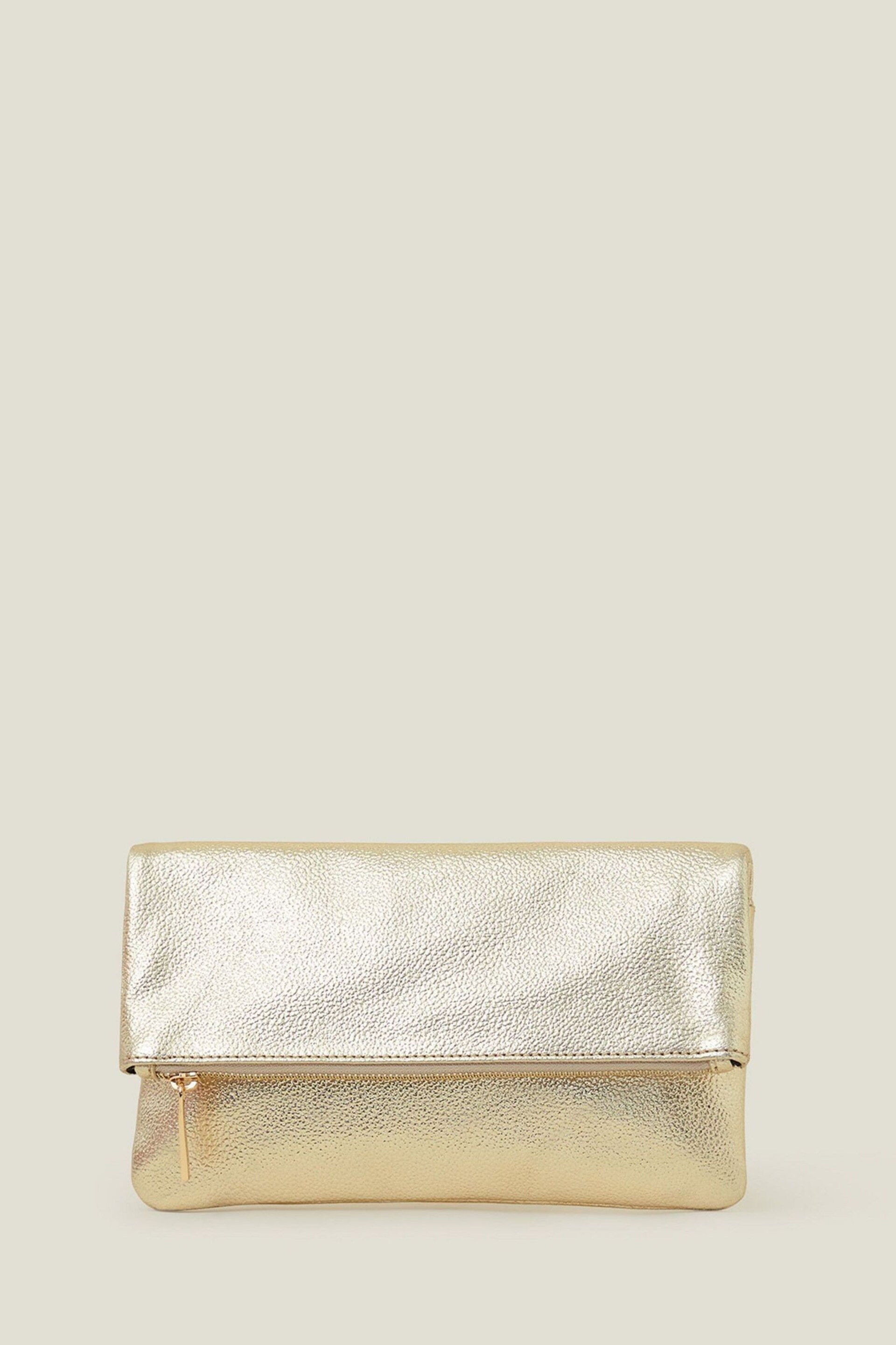 Accessorize Gold Leather Fold Over Clutch - Image 1 of 4