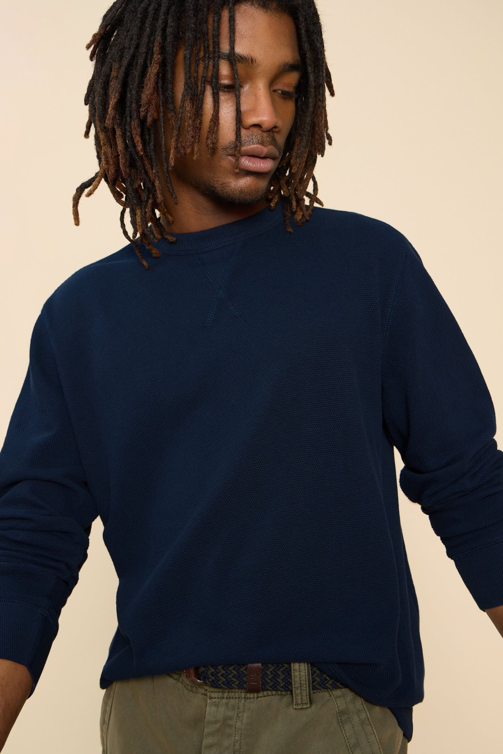 White Stuff Blue Pique Crew Neck Sweater - Image 3 of 7