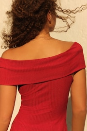 Red Bardot Off The Shoulder Ribbed Top - Image 5 of 7