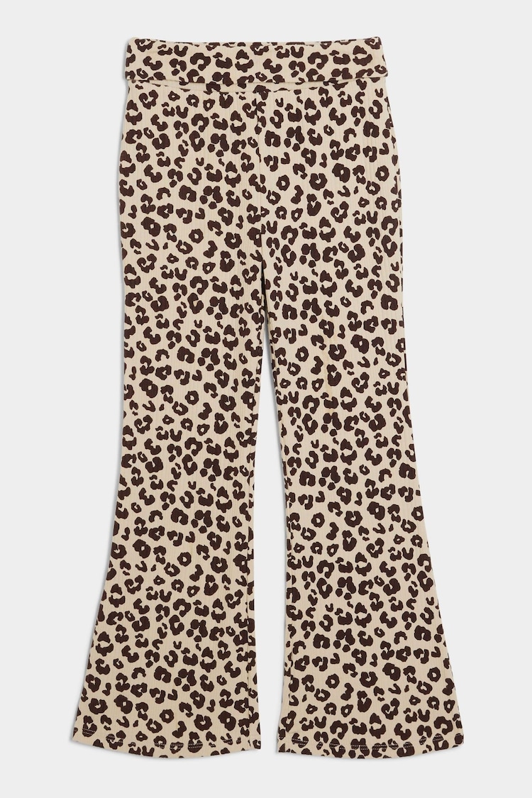 River Island Brown Girls Rib Foldover Kickflare Trousers - Image 1 of 4