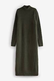 Green Khaki High Neck Long Sleeve Maxi Knitted Jumper Dress - Image 5 of 6