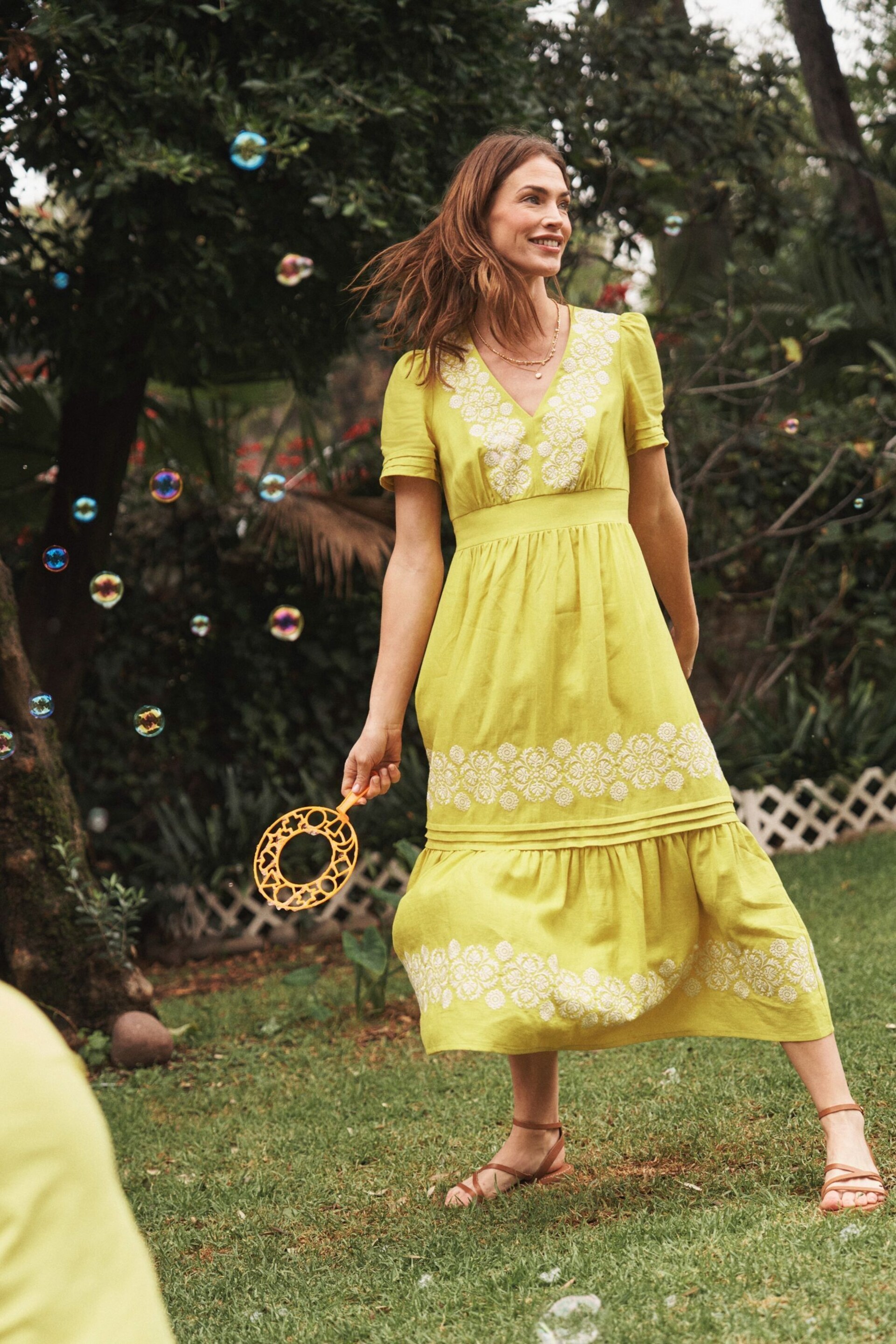 Boden Yellow Eve Linen Midi Dress - Image 1 of 6