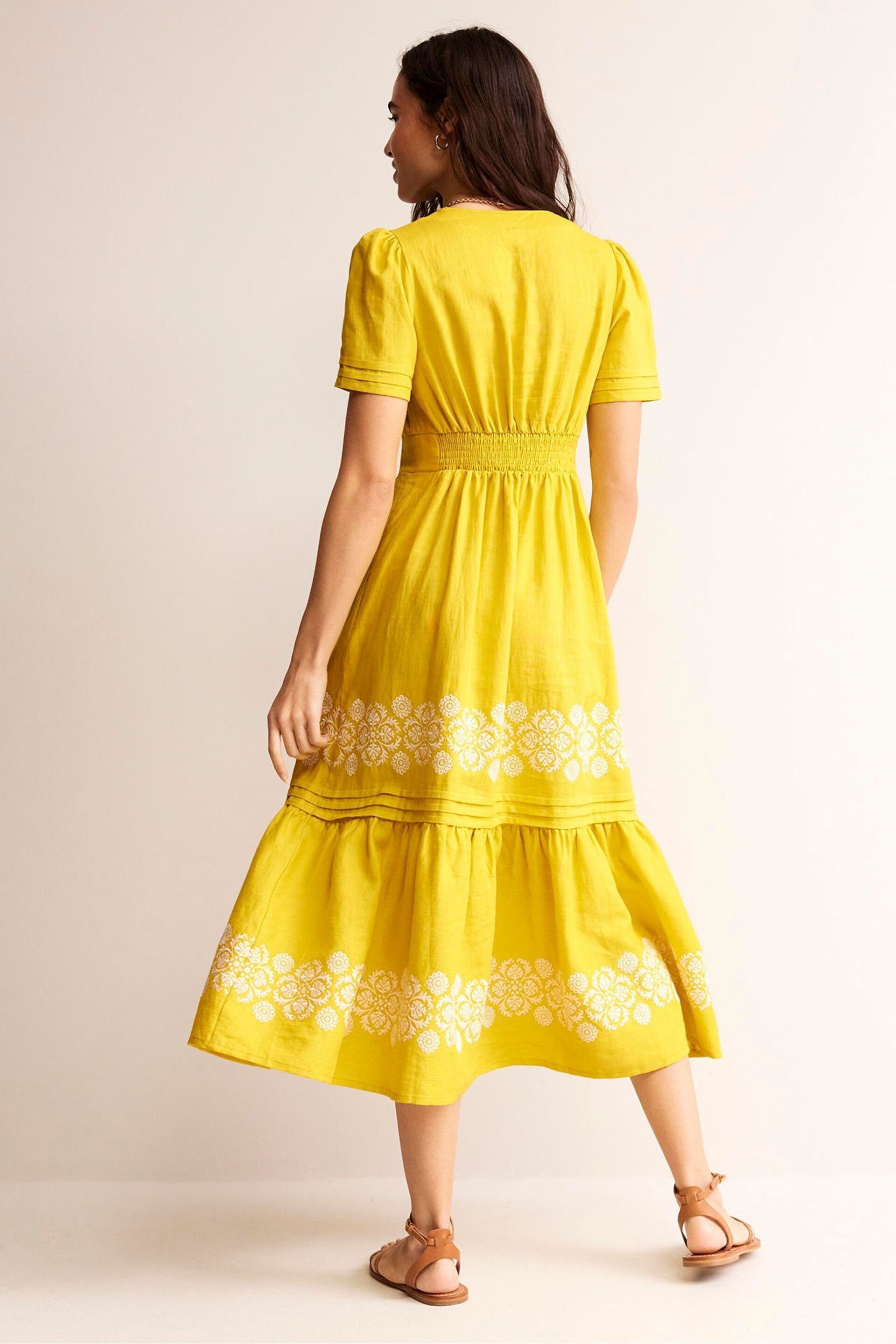 Boden Yellow Eve Linen Midi Dress - Image 4 of 6