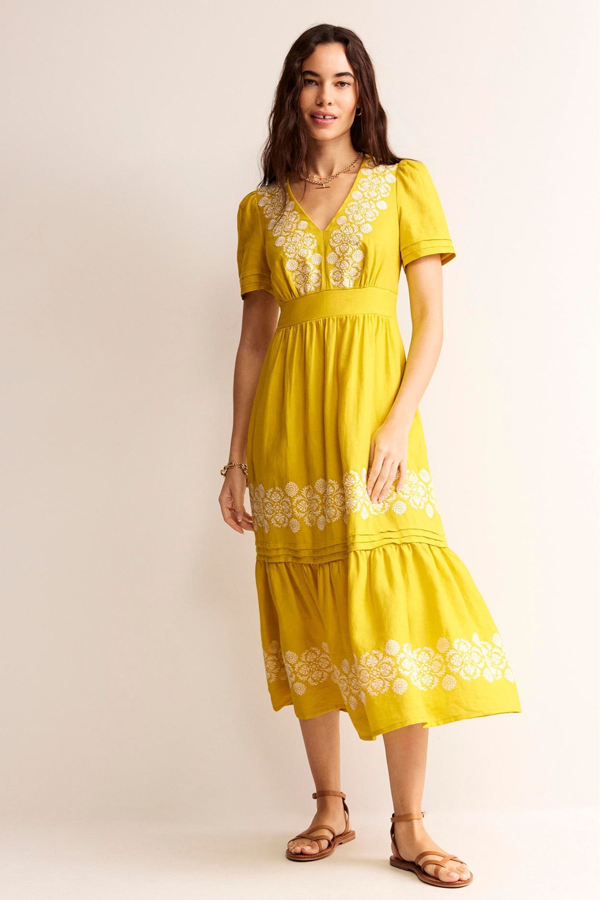 Boden Yellow Eve Linen Midi Dress - Image 5 of 6