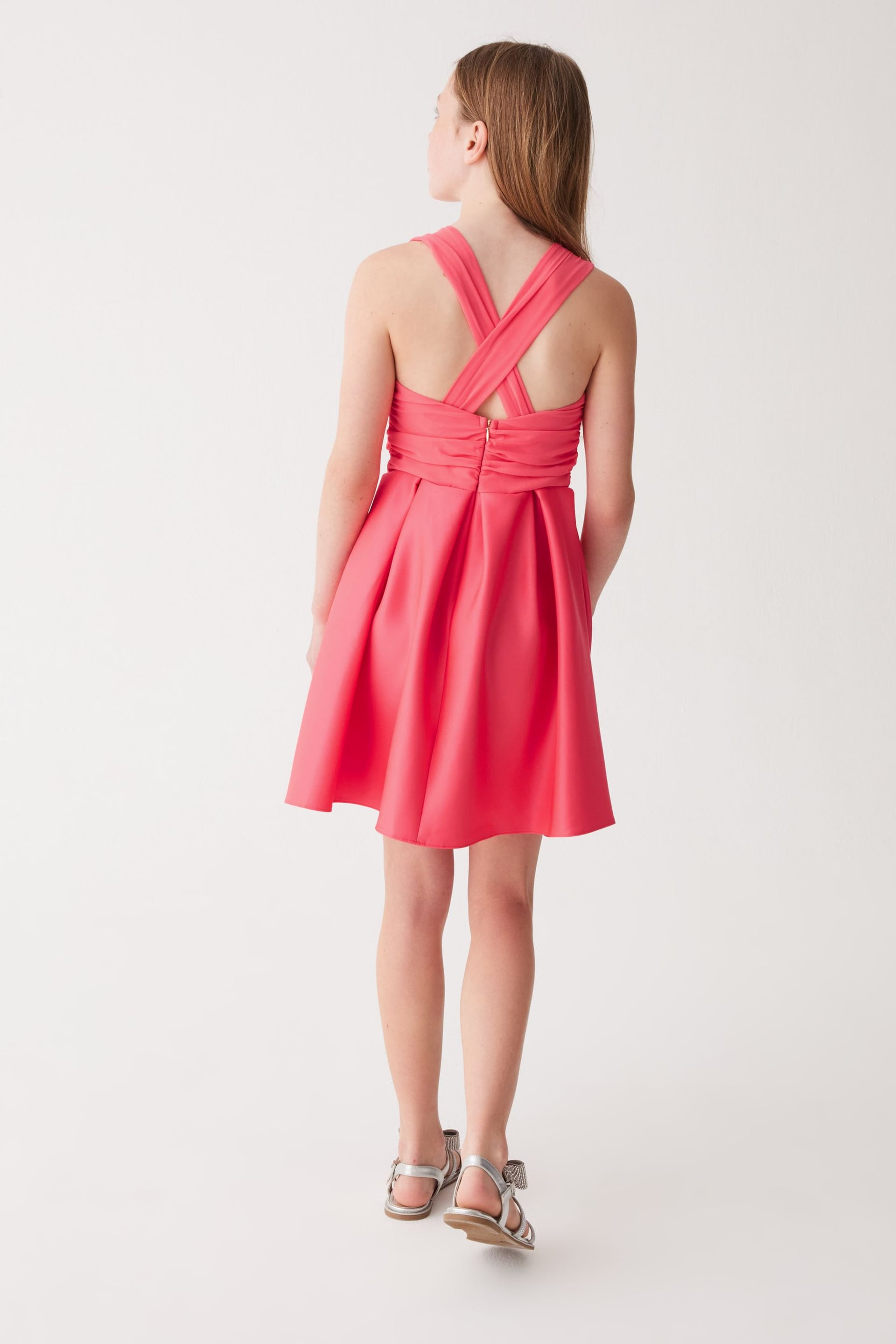 Baker by Ted Baker Coral Pink Chiffon Scuba Dress - Image 3 of 5