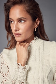 White Ecru High Neck Collar Lace Layer Cable Knitted Jumper - Image 4 of 8