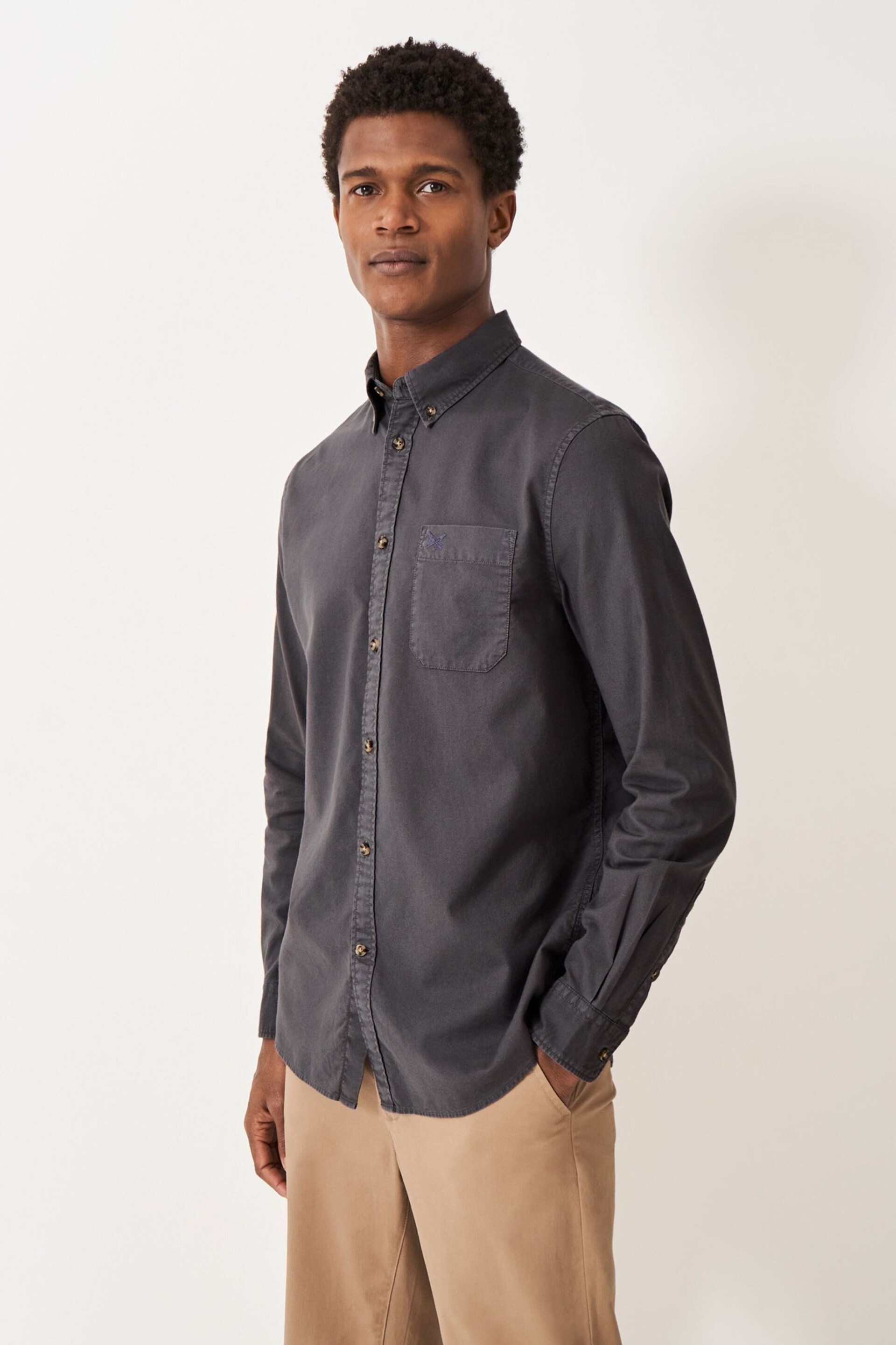 Crew Clothing Company Grey Plain Cotton Classic Shirt - Image 1 of 5