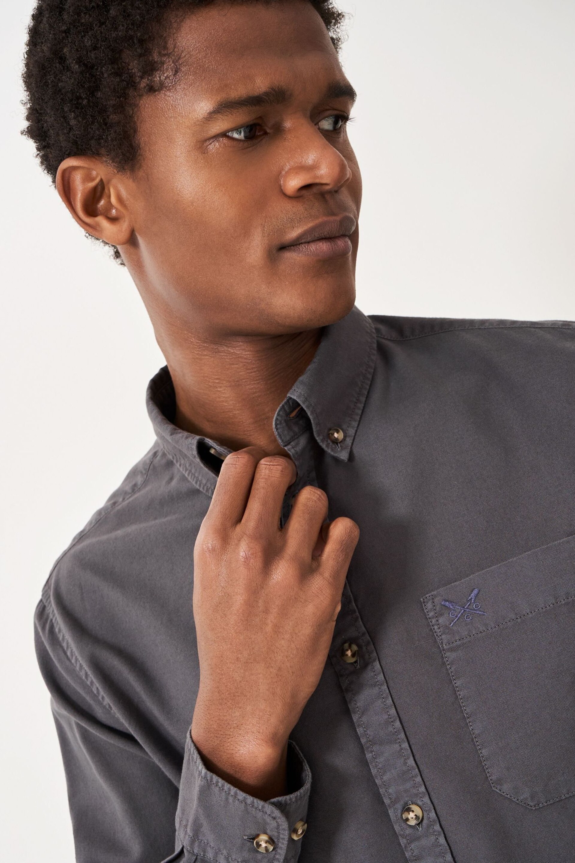 Crew Clothing Company Grey Plain Cotton Classic Shirt - Image 4 of 5