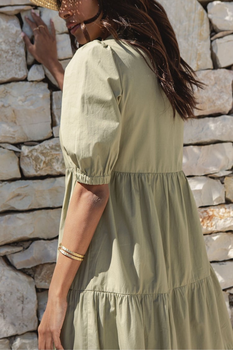 Threadbare Green Button Down Tiered Maxi Shirt Dress - Image 2 of 4