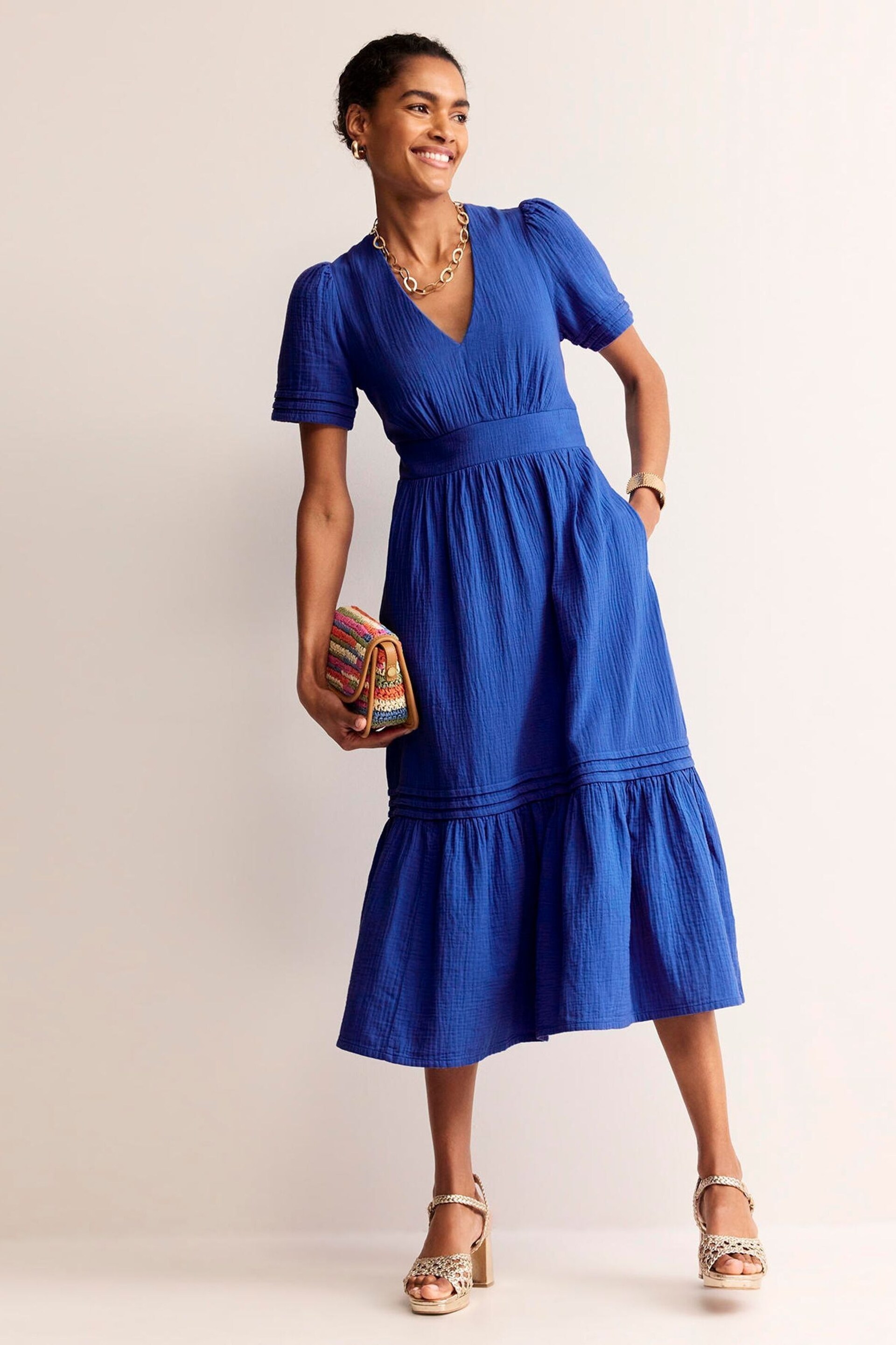 Boden Blue Petite Eve Double Cloth Midi Dress - Image 5 of 6