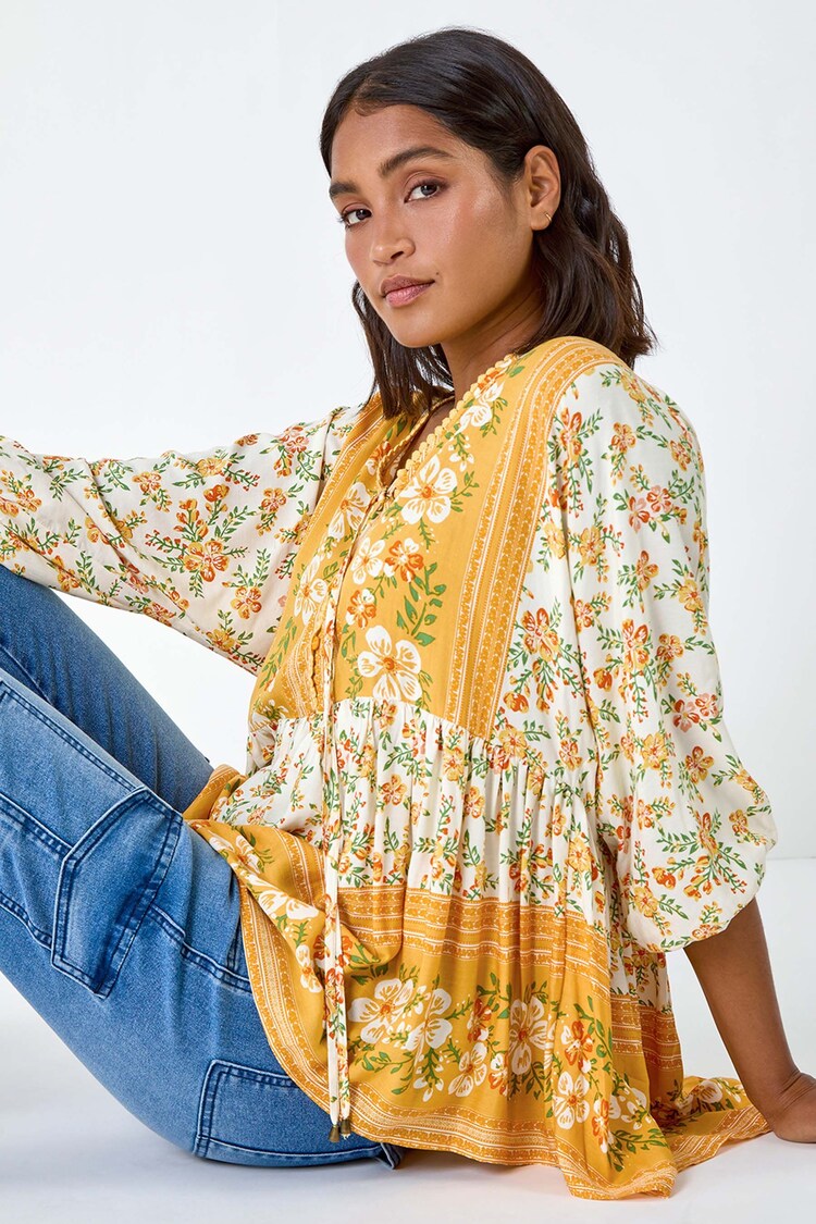 Roman Yellow Floral Border Print Overshirt - Image 1 of 5