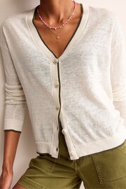 Boden Cream Maggie V-Neck Linen Cardigan - Image 4 of 6