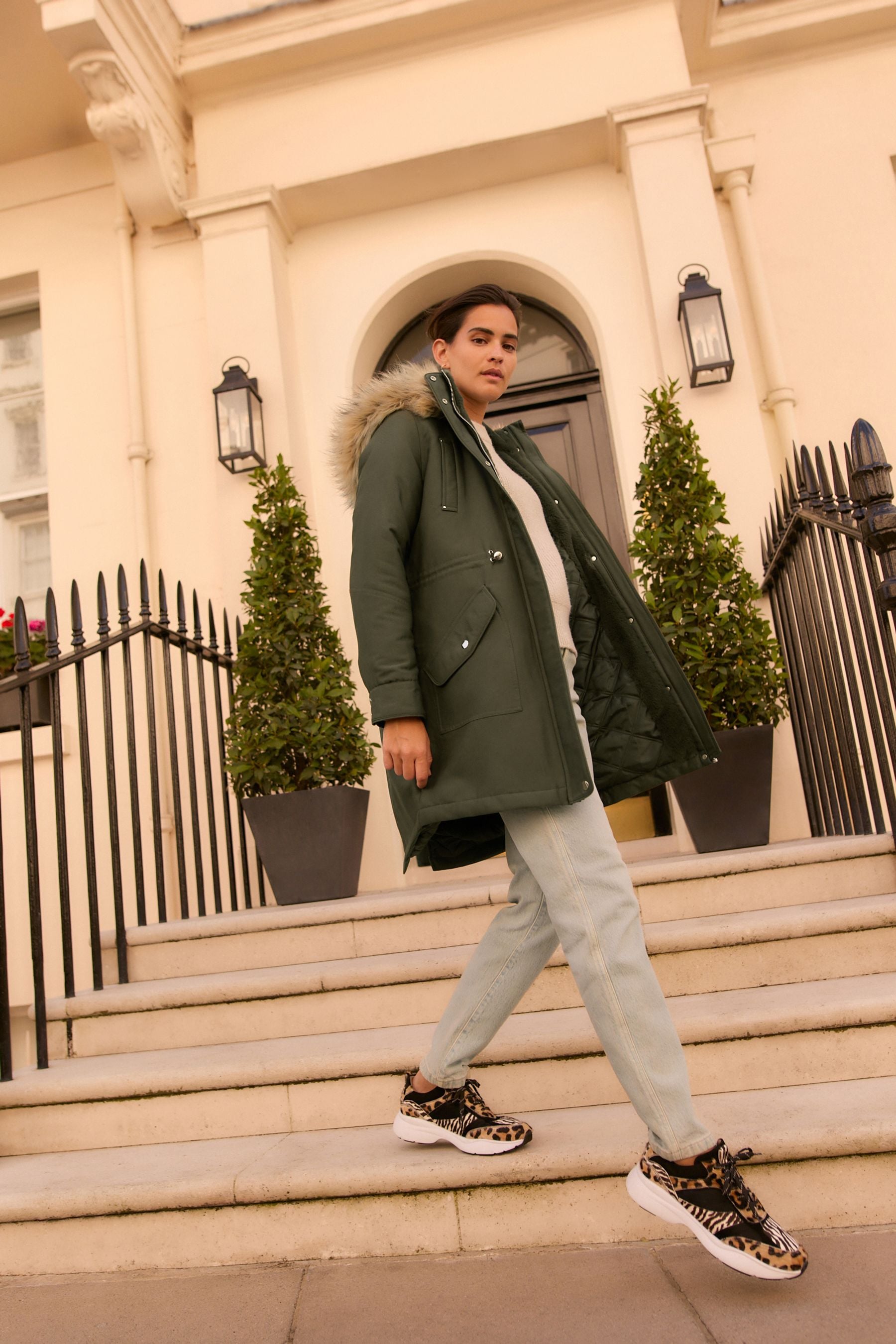 Buy Khaki Green Hooded Parka With Faux Fur Trim from the Next UK online shop
